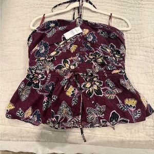 LOFT Rich & Chic color palette smocked Peplum Camisole converts to strapless